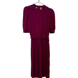 Vintage Liz Claiborne Dress 80s Pink Shoulder Pads Pleated A Line Short Sleeve